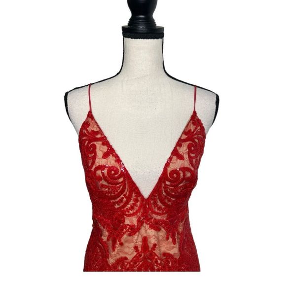 FREE PEOPLE Red Night Shimmer Mini Dress. Size 10 - Picture 3 of 7